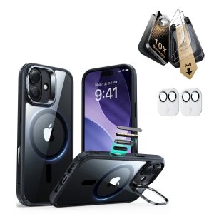 iPhone 17 Bundle Classic Hybrid Magnetic Case (Camera Control. Stash Stand) and Armorite Pro Screen Protector - Clear Black