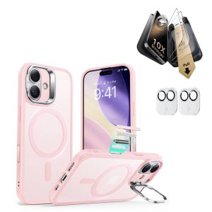 iPhone 17 Bundle Classic Hybrid Magnetic Case (Camera Control. Stash Stand) and Armorite Pro Screen Protector - Frosted Bubblegum Pink