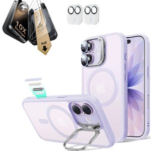 iPhone 17 Bundle Classic Hybrid Magnetic Case (Camera Control. Stash Stand) and Armorite Pro Screen Protector - Frosted Light Purple