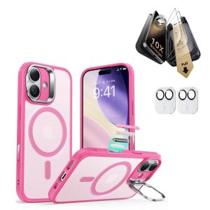 iPhone 17 Bundle Classic Hybrid Magnetic Case (Camera Control. Stash Stand) and Armorite Pro Screen Protector - Frosted Pink