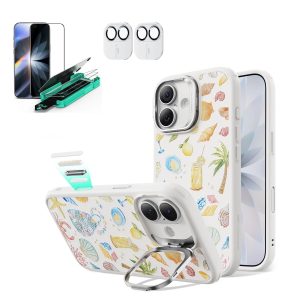iPhone 17 Bundle Classic Hybrid Magnetic Case (Camera Control. Stash Stand) and Armorite Screen Protector - Coastal Summer
