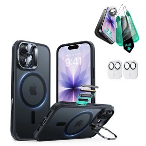 iPhone 17 Bundle Classic Hybrid Magnetic Case (Camera Control. Stash Stand) and Armorite Screen Protector - Frosted Black