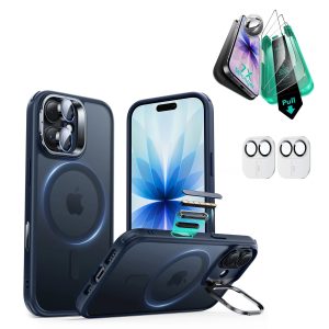 iPhone 17 Bundle Classic Hybrid Magnetic Case (Camera Control. Stash Stand) and Armorite Screen Protector - Frosted Blue