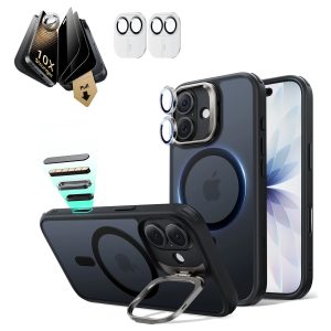 iPhone 17 Bundle Classic Hybrid Magnetic Case (Stash Stand) and Armorite Pro Privacy Screen Protector - Frosted Black