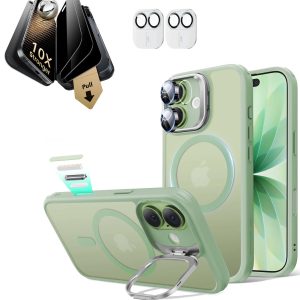 iPhone 17 Bundle Classic Hybrid Magnetic Case (Stash Stand) and Armorite Pro Privacy Screen Protector - Frosted Light Green