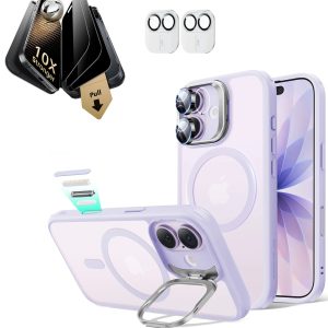iPhone 17 Bundle Classic Hybrid Magnetic Case (Stash Stand) and Armorite Pro Privacy Screen Protector - Frosted Light Purple