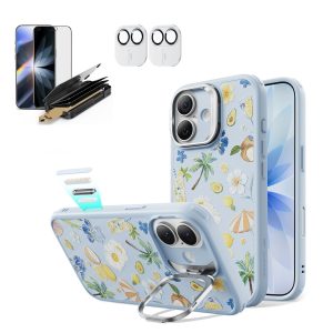 iPhone 17 Bundle Classic Hybrid Magnetic Case (Stash Stand) and Armorite Pro Privacy Screen Protector - Tropical Paradise