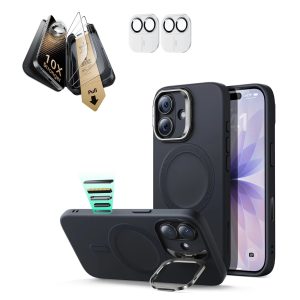 iPhone 17 Bundle Cloud Soft Magnetic Case (Camera Control. Stash Stand) and Armorite Pro Screen Protector - Black