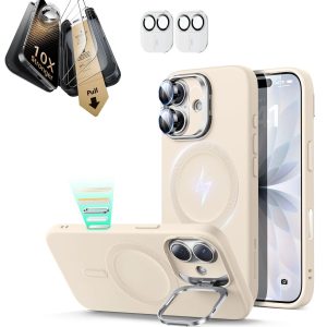 iPhone 17 Bundle Cloud Soft Magnetic Case (Camera Control. Stash Stand) and Armorite Pro Screen Protector - Light Tan