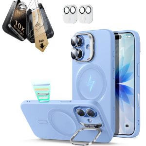 iPhone 17 Bundle Cloud Soft Magnetic Case (Camera Control. Stash Stand) and Armorite Pro Screen Protector - Mist Blue