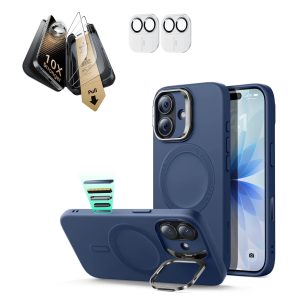iPhone 17 Bundle Cloud Soft Magnetic Case (Camera Control. Stash Stand) and Armorite Pro Screen Protector - Navy Blue