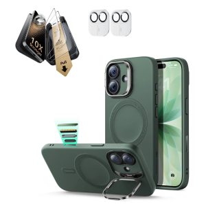 iPhone 17 Bundle Cloud Soft Magnetic Case (Camera Control. Stash Stand) and Armorite Pro Screen Protector - Olive Green