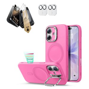iPhone 17 Bundle Cloud Soft Magnetic Case (Camera Control. Stash Stand) and Armorite Pro Screen Protector - Rosy Pink