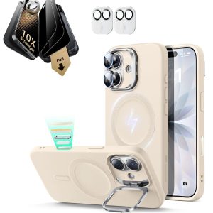 iPhone 17 Bundle Cloud Soft Magnetic Case (Stash Stand) and Armorite Pro Privacy Screen Protector - Light Tan