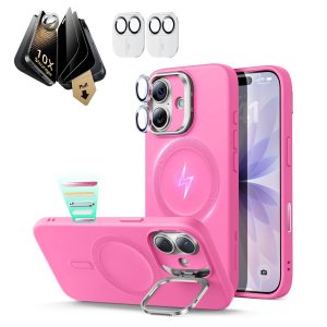 iPhone 17 Bundle Cloud Soft Magnetic Case (Stash Stand) and Armorite Pro Privacy Screen Protector - Rosy Pink