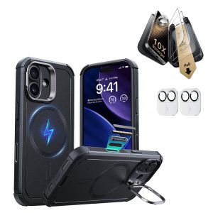 iPhone 17 Bundle Cyber Tough Magnetic Case (Camera Control. Stash Stand) and Armorite Pro Screen Protector - Black
