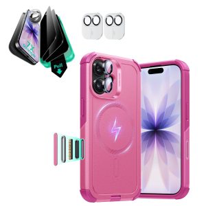 iPhone 17 Bundle Cyber Tough Magnetic Case (Camera Control) and Armorite Privacy Screen Protector - Rosy Pink