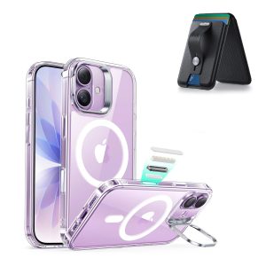 iPhone 17 Classic Hybrid Magnetic Case (Camera Control. Stash Stand) with Wallet Stand Bundle - Clear