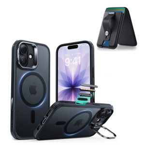 iPhone 17 Classic Hybrid Magnetic Case (Camera Control. Stash Stand) with Wallet Stand Bundle - Frosted Black