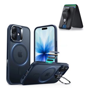 iPhone 17 Classic Hybrid Magnetic Case (Camera Control. Stash Stand) with Wallet Stand Bundle - Frosted Blue