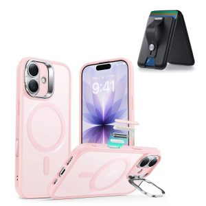 iPhone 17 Classic Hybrid Magnetic Case (Camera Control. Stash Stand) with Wallet Stand Bundle - Frosted Bubblegum Pink