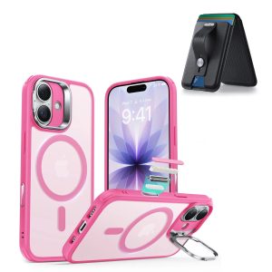 iPhone 17 Classic Hybrid Magnetic Case (Camera Control. Stash Stand) with Wallet Stand Bundle - Frosted Pink