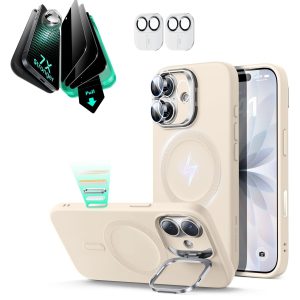 iPhone 17 Cloud Soft Magnetic Case (Camera Control. Stash Stand) Armorite Privacy Protection Bundle - Light Tan
