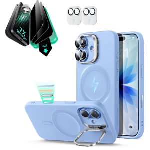 iPhone 17 Cloud Soft Magnetic Case (Camera Control. Stash Stand) Armorite Privacy Protection Bundle - Mist Blue