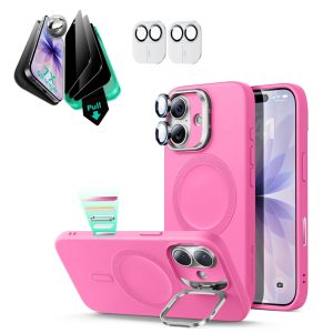iPhone 17 Cloud Soft Magnetic Case (Camera Control. Stash Stand) Armorite Privacy Protection Bundle - Rosy Pink