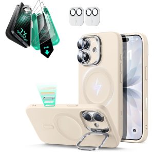 iPhone 17 Cloud Soft Magnetic Case (Camera Control. Stash Stand) Armorite Protection Bundle - Light Tan