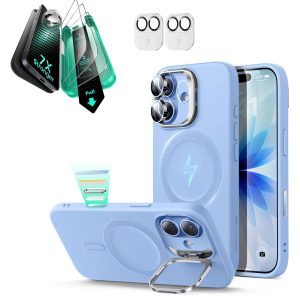 iPhone 17 Cloud Soft Magnetic Case (Camera Control. Stash Stand) Armorite Protection Bundle - Mist Blue