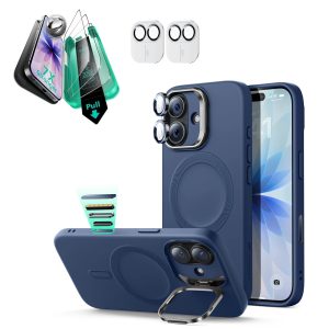 iPhone 17 Cloud Soft Magnetic Case (Camera Control. Stash Stand) Armorite Protection Bundle - Navy Blue