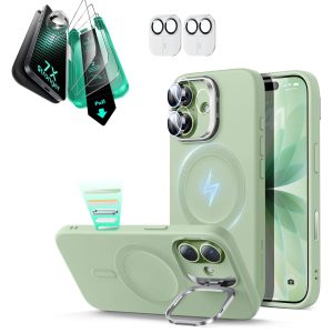 iPhone 17 Cloud Soft Magnetic Case (Camera Control. Stash Stand) Armorite Protection Bundle - Sage Green