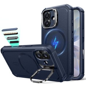 iPhone 17 Cyber Tough Magnetic Case (Camera Control. Stash Stand) - Navy Blue