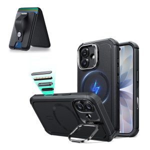 iPhone 17 Cyber Tough Magnetic Case (Camera Control. Stash Stand) with Wallet Stand Bundle - Black