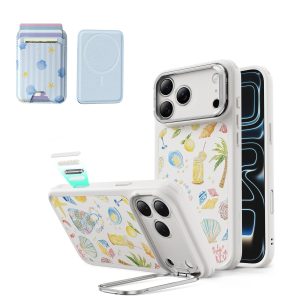 iPhone 17 Pro Bundle Classic Hybrid Magnetic Case (Camera Control. Stash Stand) & Classic Magnetic Wallet - Coastal Summer