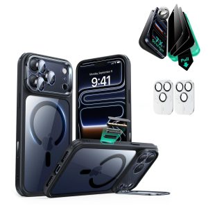 iPhone 17 Pro Bundle Classic Hybrid Magnetic Case (Camera Control. Stash Stand) and Armorite Privacy Screen Protector - Clear Black