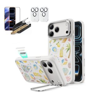 iPhone 17 Pro Bundle Classic Hybrid Magnetic Case (Camera Control. Stash Stand) and Armorite Pro Screen Protector - Coastal Summer