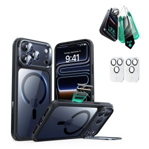 iPhone 17 Pro Bundle Classic Hybrid Magnetic Case (Camera Control. Stash Stand) and Armorite Screen Protector - Clear Black