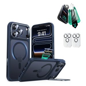 iPhone 17 Pro Bundle Classic Hybrid Magnetic Case (Camera Control. Stash Stand) and Armorite Screen Protector - Frosted Blue
