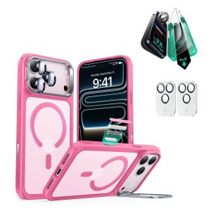 iPhone 17 Pro Bundle Classic Hybrid Magnetic Case (Camera Control. Stash Stand) and Armorite Screen Protector - Frosted Pink