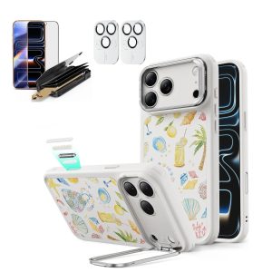 iPhone 17 Pro Bundle Classic Hybrid Magnetic Case (Stash Stand) and Armorite Pro Privacy Screen Protector - Coastal Summer