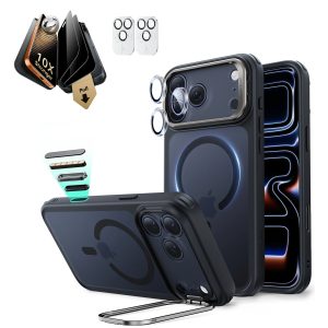 iPhone 17 Pro Bundle Classic Hybrid Magnetic Case (Stash Stand) and Armorite Pro Privacy Screen Protector - Frosted Black
