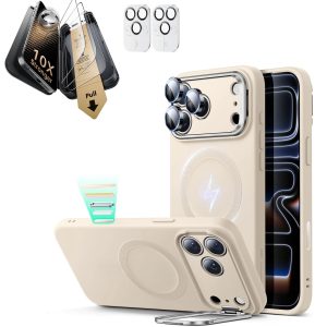iPhone 17 Pro Bundle Cloud Soft Magnetic Case (Camera Control. Stash Stand) and Armorite Pro Screen Protector - Light Tan