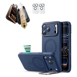 iPhone 17 Pro Bundle Cloud Soft Magnetic Case (Camera Control. Stash Stand) and Armorite Pro Screen Protector - Navy Blue