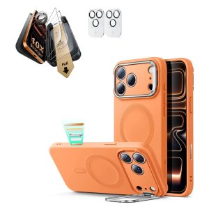 iPhone 17 Pro Bundle Cloud Soft Magnetic Case (Camera Control. Stash Stand) and Armorite Pro Screen Protector - Orange