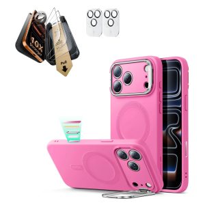 iPhone 17 Pro Bundle Cloud Soft Magnetic Case (Camera Control. Stash Stand) and Armorite Pro Screen Protector - Rosy Pink