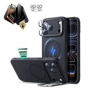 iPhone 17 Pro Bundle Cloud Soft Magnetic Case (Stash Stand) and Armorite Pro Privacy Screen Protector - Black