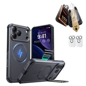 iPhone 17 Pro Bundle Cyber Tough Magnetic Case (Camera Control. Stash Stand) and Armorite Pro Screen Protector - Space Gray