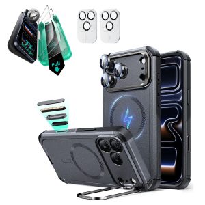 iPhone 17 Pro Bundle Cyber Tough Magnetic Case (Camera Control. Stash Stand) and Armorite Screen Protector - Space Gray